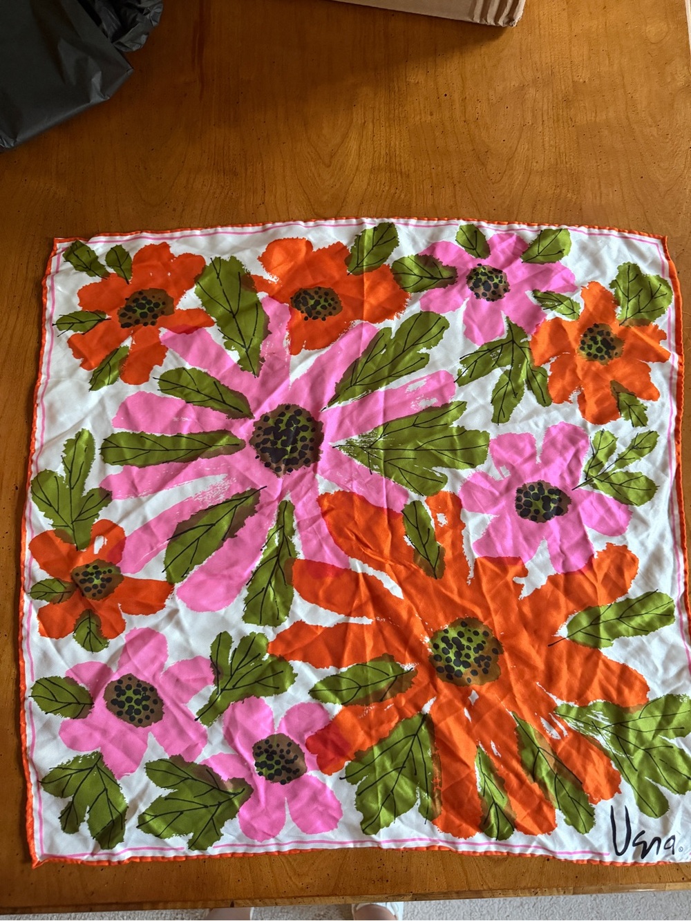 VERA by Vera Neumann Floral Printed Square- Pink & Orange Head-purse-neck Scarf - Picture 1 of 9